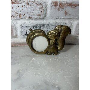VTG Squirrel w/ Round Nut Picture Frame Brass Gold Tone Freestanding Easel MCM